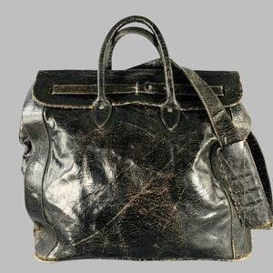 MARC MARMEL Herman Carryon Black Cracked Leather Bag